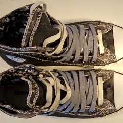 Black/Grey/Plaid Double Upper High Top Chucks  Top view of the high tops.