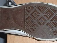 Evolution of the Outer Sole  Outer sole view of a right 1980s black high top.