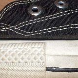 Evolution of the Outer Stitching  Close up of the left side outer stitching on a 1960s black high top.