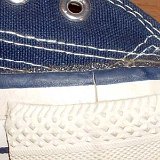 Evolution of the Outer Stitching  Close up of the right side of a left 1970s navy blue high top.