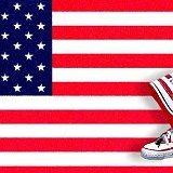 Flag Pattern Chucks  Stars and bars high tops superimposed on their inspiration, an American flag.