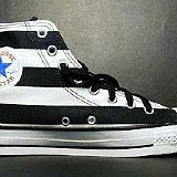 Flag Pattern Chucks  Black and white stars and bars high top, left inside patch view.