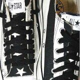 Flag Pattern Chucks  Black and white stars and bars low cut, top view.