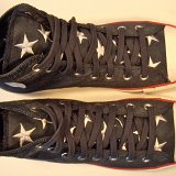 Flag Pattern Chucks  Top view of blue flag Americana high top chucks.