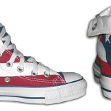Flag Pattern Chucks  Puerto Rican flag foldover high tops, inside patch and rear foldover view showing embroidered frog.