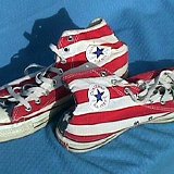 Flag Pattern Chucks  Worn stars and bars high tops, inside patch views.