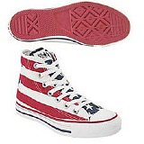 Flag Pattern Chucks  Stars and bars high tops, outside and sole views.