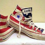 Flag Pattern Chucks  Worn stars and bars high tops, rear and inside patch views.