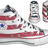 Flag Pattern Chucks  Left stars and bars high top, shown in rear, front, and inside patch views.