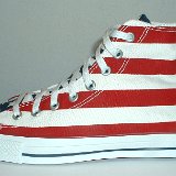 Flag Pattern Chucks  Left stars and bars high top, outside view.