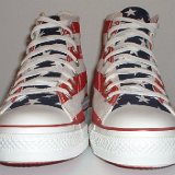 Flag Pattern Chucks  Front view of stars and bars high tops.