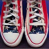 Flag Pattern Chucks  Stars and bars low cut, close up of the toe caps and top.