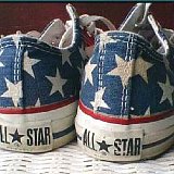 Flag Pattern Chucks  Worn stars and bars low cut, made in USA older model with stars on the rear.