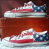 Flag Pattern Chucks  Older model made in USA stars and bars low cut, side view showing stars and stripes.