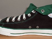 Foldover High Top Chucks  Right black and green foldover, inside patch view.