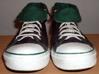Foldover High Top Chucks  Black and green foldovers, front view.