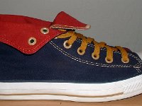 Foldover High Top Chucks  Right navy, red, and gold foldover, outside view.