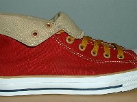 Foldover High Top Chucks  Right red and gold foldover, outside view.