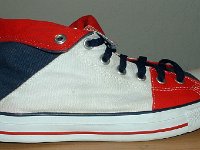 Foldover High Top Chucks  Right red, white, and blue foldover, outside view.