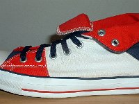 Foldover High Top Chucks  Left red, white, and blue foldover, outside view.