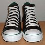 Foldover High Top Chucks  Black and Green Foldover High Tops, front view.
