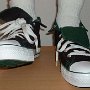 Foldover High Top Chucks  Wearing Black and Green Foldover High Tops, front view.