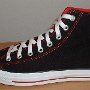 Foldover High Top Chucks  Black and Red Foldover High Top, left outside view.