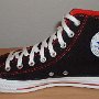 Foldover High Top Chucks  Black and Red Foldover High Top, right inside patch view.