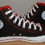 Foldover High Top Chucks  Black and Red Foldover High Tops, inside patch view.