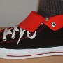 Foldover High Top Chucks  Wearing Black and Red Foldover High Tops, left outside view.