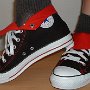 Foldover High Top Chucks  Wearing Black and Red Foldover High Tops, angled side and front views.