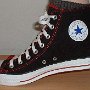 Foldover High Top Chucks  Wearing Black and Red Foldover High Tops, right inside patch view.