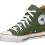 Foldover High Top Chucks  Right olive green and orange foldover high top, angled side view.
