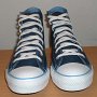 Foldover High Top Chucks  Navy and Light Blue Foldover High Tops, front view.