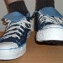 Foldover High Top Chucks  Wearing Navy and Light Blue Foldover High Tops, front view.