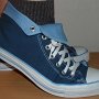 Foldover High Top Chucks  Wearing Navy and Light Blue Foldover High Tops, side view.