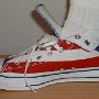 Foldover High Top Chucks  Wearing Puerto Rico Flag Foldover High Tops, right inside patch view.