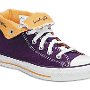 Foldover High Top Chucks  Right purple and gold "Los Angeles" foldover high top, angled outside view.