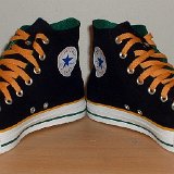 Foldover High Top Chucks  Black, green, amber foldovers, angled front view.
