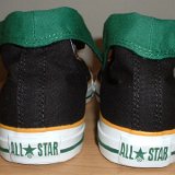 Foldover High Top Chucks  Rear view of black, green, amber foldovers rolled down to the sixth eyelet.