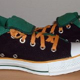 Foldover High Top Chucks  Inside patch views of black, green, amber foldovers rolled down to the sixth eyelet.
