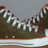 Foldover High Top Chucks  Inside patch views of olive green and orange foldovers.