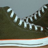 Foldover High Top Chucks  Outside views of olive green and orange foldovers.