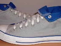 Foldover High Top Chucks Gallery 4  Outside views of light grey and royal blue high tops rolled down to the seventh eyelet.