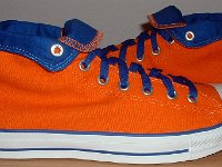 Foldover High Top Chucks Gallery 4  Outside views of orange and royal blue high tops rolled down to the seventh eyelet.