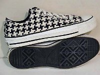 Chucks with Geometric Pattern Uppers  Criss cross pattern low cut chucks, side and sole views.