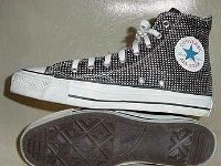 Chucks with Geometric Pattern Uppers  Diamond jubilee high tops, inside patch and sole views.