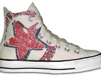 Chucks with Geometric Pattern Uppers  Off white graphic star high top, outside view.
