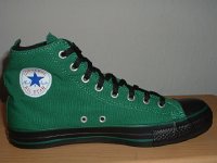 Goth High Top Chucks  Left green and black Goth high top, inside patch view.