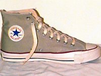 Grey Chucks  Left vintage grey high top, inside patch view.